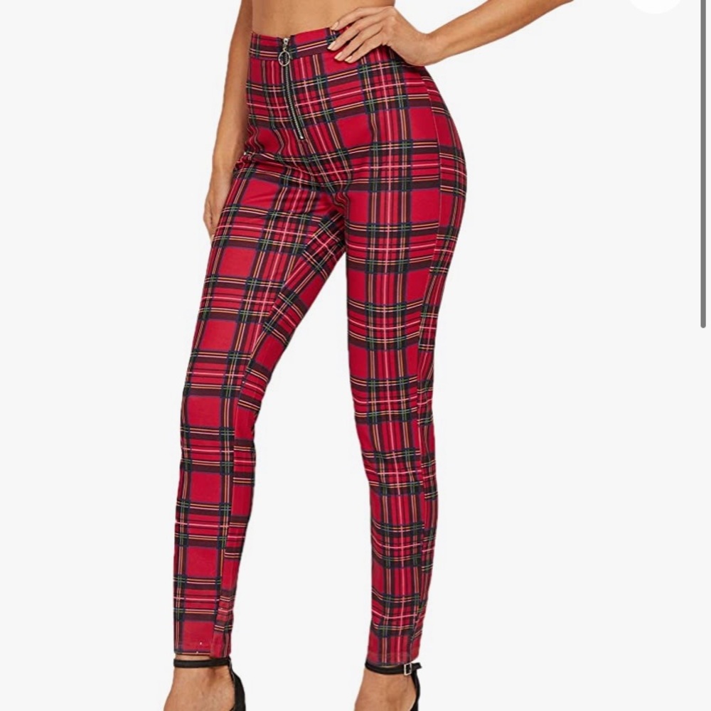 Casual Skinny Leggings Stretchy High Waisted Plaid